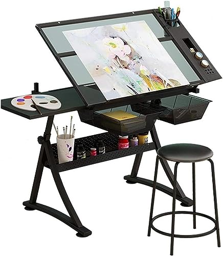 MaGiLL Höhenverstellbarer Zeichentisch, neigbarer Basteltisch mit Stauraum, großer Kunstschreibtisch, für Home-Office-Zeichentisch
