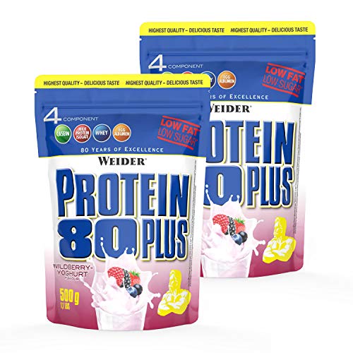 Weider Protein 80 Plus Beutel 2er Pack, Waldfrucht-Joghurt, 2 x 500 g (1 x 1 kg)