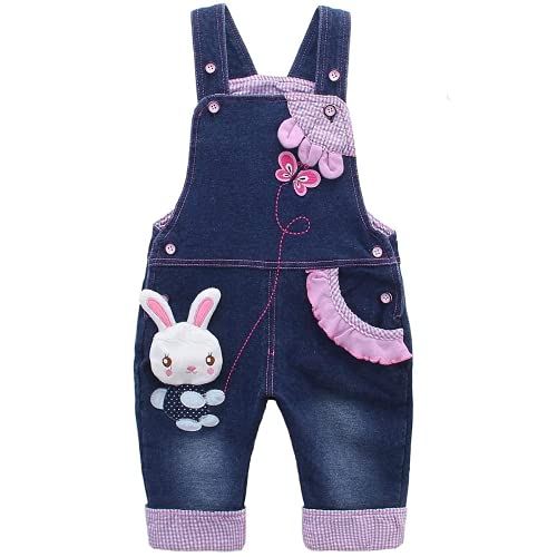 Kidscool Baby-Mädchen Baby & Little Rabbit beiläufige weiche Denim Jeans Overalls Blau 3-6 Months