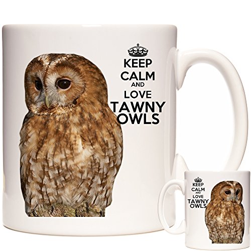 KAZMUGZ Tasse mit Eulenmotiv "Keep Calm", Geschenkidee für britische Wildtiere, 325 ml, Keramiktasse, Ornithologie-Geschenk