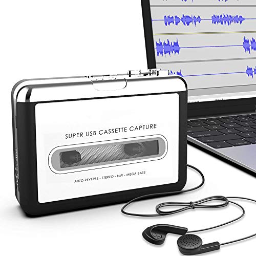 Kassetten-Kassetten-Kassette auf MP3 CD Konverter über USB, tragbarer USB-Kassetten-Kassetten-Player Walkman nimmt Audio Musik – kompatibel mit Laptops und PC, konvertiert Kassetten in MP3-Format