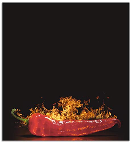 Artland Spritzschutz Küche aus Alu für Herd Spüle 60x65 cm Küchenrückwand mit Motiv Essen Lebensmittel Gewürze Chili Flammen Modern Dunkel Rot S7PR