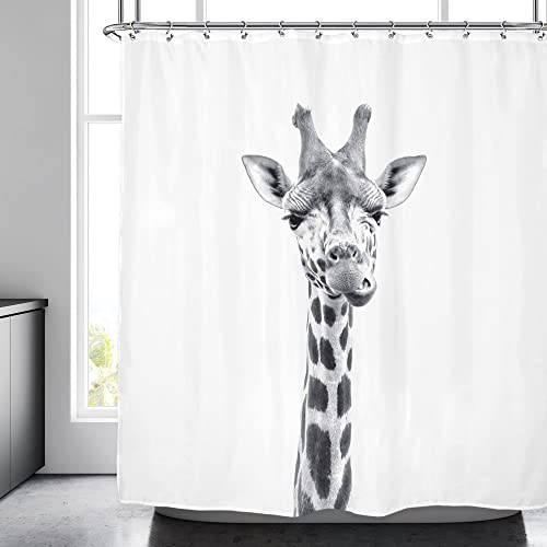 Yanyan Art Lustiger Tier-Duschvorhang, Giraffe, Dschungel, Safari, Tropen, afrikanische Tierwelt, Schwarz und Weiß, moderner Designer, Coole Badezimmerdekoration, 71 x 72 Zoll-180 x 183 cm/WxL
