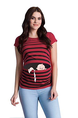 Baby Flucht - Lustige witzige süße Umstandsmode/Umstandsshirt mit Motiv für die Schwangerschaft/T-Shirt Schwangerschaftsshirt, Kurzarm (Weinrot, XL)