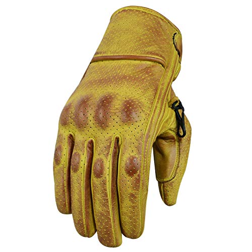 Motorradhandschuhe , Leder Motorradhandschuhen, Chopper Vintage Leder Handschuhe (XL, Wachs Gelb)