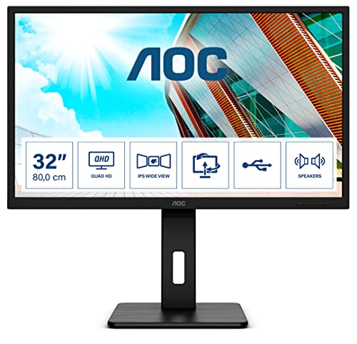 AOC Q32P2-32 Zoll QHD Monitor, höhenverstellbar (2560x1440, 75 Hz, HDMI, DisplayPort, USB Hub) schwarz