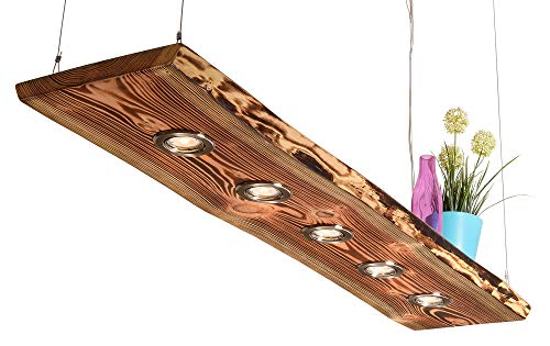 Deckenlampe Holz geflammt für die Küche - Vintage Hängelampe – Esszimmer Pendelleuchte – Deckenleuchte mit LED Beleuchtung 5W Dimmbar Warmweiß mit Fernbedinung Smart Home, Größe: 100cm 4 LEDs