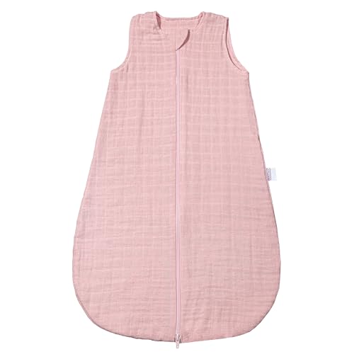 MAKIAN Sommerschlafsack Mull, ärmellos - leichter Baby Schlafsack ohne Ärmel für Sommer und Frühling, 100% Baumwolle, ÖkoTex Standard 100 - Rosa - 70 cm