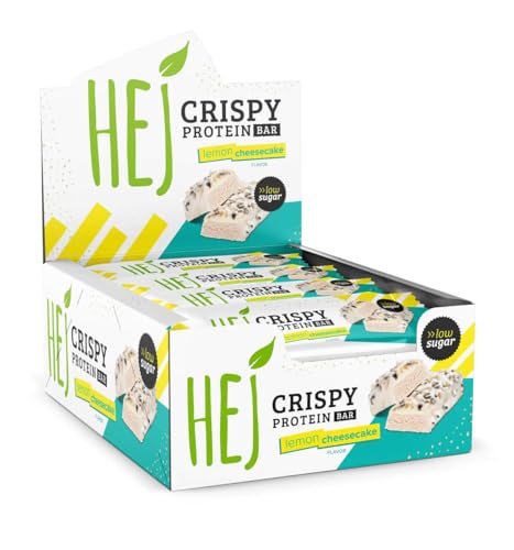 HEJ Crispy Protein Bar - Protein Riegel ohne Zuckerzusatz - Eiweißriegel - Fitness Riegel - Schokoladenproteinriegel Ohne Palmöl & Kollagen - Geschmack Lemon Cheesecake - 12er Pack (12 x 45g)