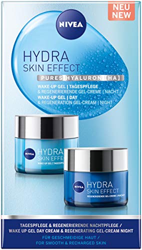 NIVEA Hydra Skin Effect Tages- + Nachtpflege Set, mit Wake-up Gel und Regenerierender Gel-Creme, Tagespflege und Nachtcreme mit purem Hyaluron [HA] für 72h Feuchtigkeit