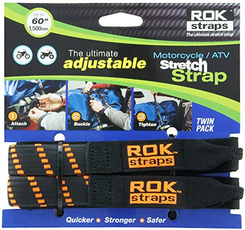 ROK Straps ROK-10031, Verstellbarer, elastischer Spanngurt für Motorrad/Quad, Schwarz/Orange, 45,7 cm – 152,4 cm