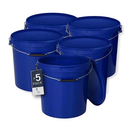 BenBow Eimer mit Deckel 20l blau 5X 20 Liter - lebensmittelecht, stabil, luftdicht, auslaufsicher - Vorratsbehälter für Aufbewahrung aus Kunststoff, mit Metall-Henkel - leer