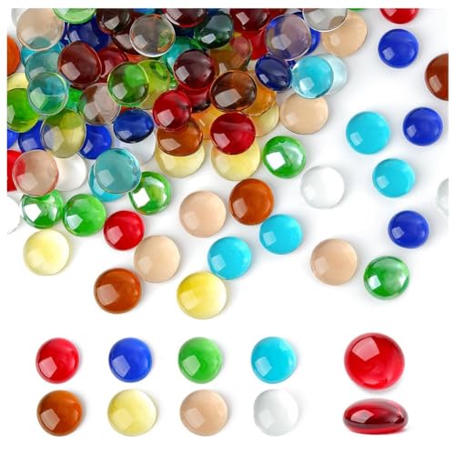 Pitxsgsia Mini-Edelsteine aus Glas, Mancala-Steine in gemischten Farben, Marmorperlen mit flachem Boden, für dekorative Kunst, Füllung, Vase, mehrfarbig