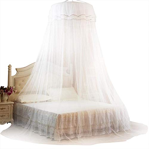BTER Bett atmungsaktiv Moskitonetz 360° Vorhang Bett Baldachin Faltbar Prinzessin Spitze Stil Schlafzimmer Dekoration Damen für Zuhause (weiß)