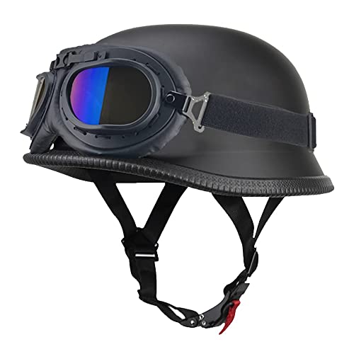 Deutsch Helm Halboffenen Vintage Öffnen Motorradhelm Halb-Helm ECE-Zertifizierung Chopper Helm mit Sonnenbrille für Mopeds Cruiser Vintage Jet Helm Schnellverschlussschnallen M-XXL