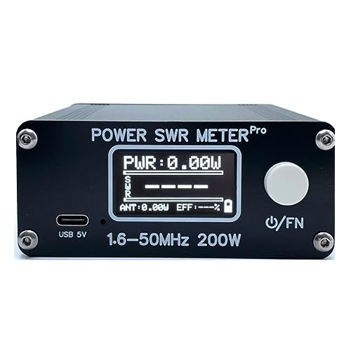 huanzhi 1,6 – 50 MHz 0,5 W-200 W HF Shortwave Power SWR Meter Pro HF PWR SWR Meter mit 1,29 OLED + 50 Stunden , langlebig, Schwarz