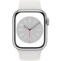 Apple Watch Series 8 (GPS + Cellular) - 45 mm - Silver Edelstahl - intelligente Uhr mit Sportband - Flouroelastomer - weiß - Bandgröße: regelmäßig - 32GB - Wi-Fi, LTE, Bluetooth, UWB - 4G - 51,5 g (MNKE3FD/A)