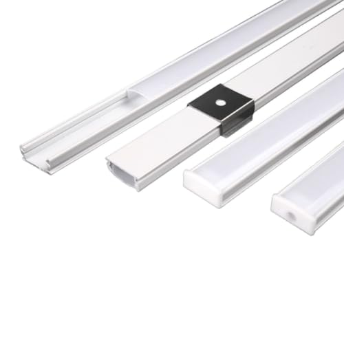 Jandei 4 x weiße Aluminiumprofile 1 m, U-förmige Kanal für die Installation von LED-Streifen auf der Oberfläche, lichtdurchlässiger Diffusor – 12,3 mm x 6,08 mm (inkl. Abdeckungen und Clips Montage)