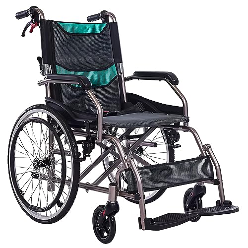 GHBXJX Rollstuhl Leicht Faltbar Aktivrollstuhl, Rollstuhl für die Wohnung und Im Freien, Rollstühle für Behinderte und ältere Menschen, Reiserollstuhl, Aluminium, 46cm Sitzbreite, 11kg
