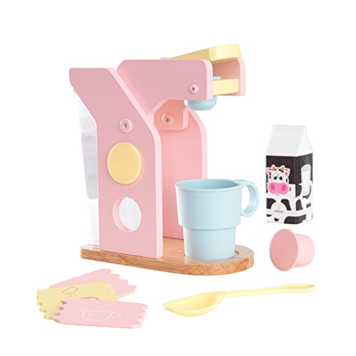 KidKraft Pastell Kaffeemaschine aus Holz für Kinderküche mit Kapseln, Spielküche Zubehör, Spielzeug für Kinder ab 3 Jahre, 63380