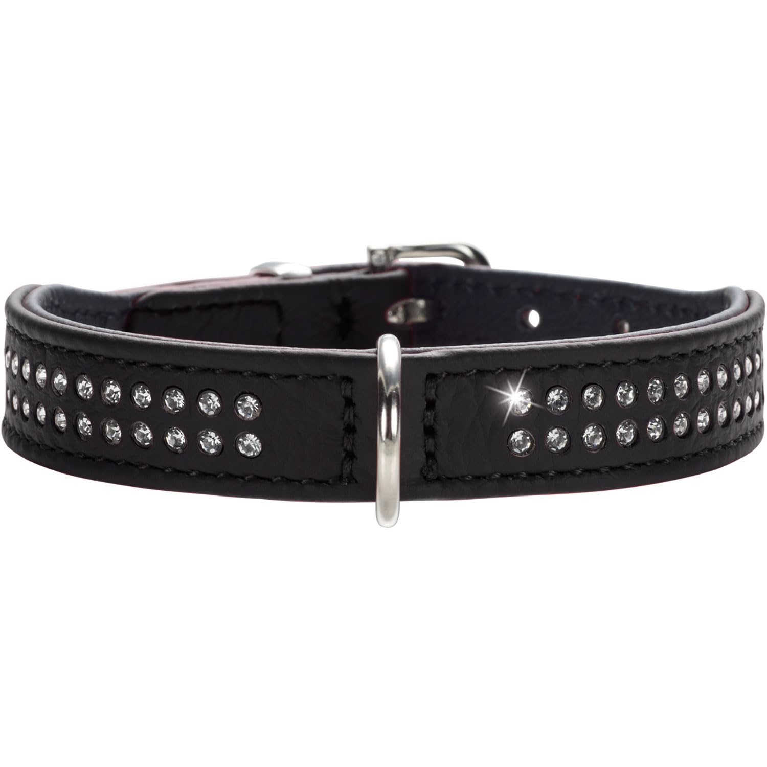 HUNTER DIAMOND PETIT Halsband für kleine Hunde, Leder, mit Strasssteinchen, 30 (XS), schwarz