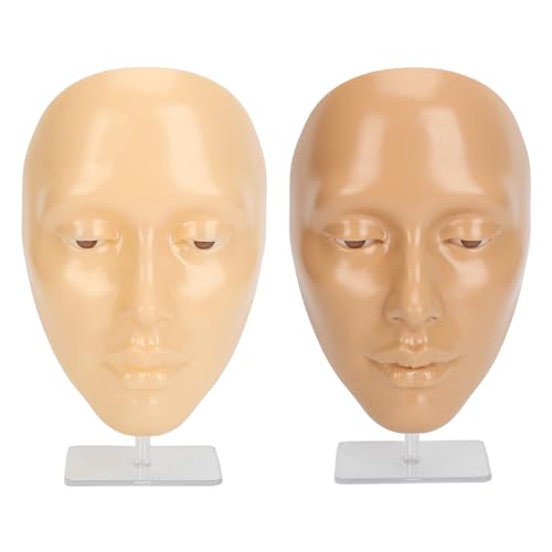 Make-up-Übungsgesicht, 2 Set 5D-Silikon-Vollgesichts-Make-up-Mannequin-Gesichtsbrett, Wiederverwendbarer Wimpern-Mannequin-Kopf mit Abnehmbaren Augen und Ständer für Anfänger