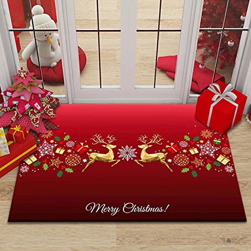 Weihnachtsteppich 3D Boden Teppich Kristall Samt gewebe rutschfeste Gummirückseite Saugfähiger Badteppich Home Kitchen Floor Mat Deko Wohnzimmer Schlafzimmer Weihnachtsmann Schneemann ( 80x160 cm)
