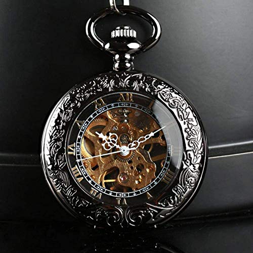Männer Antike Taschenuhr Schwarz SteamSkeleton Mechanische Marke Halskette Tasche & Uhren Kette Männliche Uhr Taschenuhr Geschenk