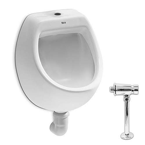 VBChome- Set: Urinal Zulauf Oben Weiß Modern Hochwertig Keramik Pinkelbecken senkrecht Pissoir Mini + Spülventil Urinalspüler Druckspüler Hydro H