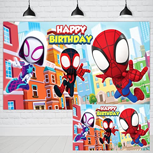 Spidey and His Amazing Friends Geburtstag Hintergrund Spiderman Fotografie Hintergrund für Kinder Happy Birthday Party Banner 1,5 x 0,9 m Superhelden-Thema Kuchen Tischdekorationen