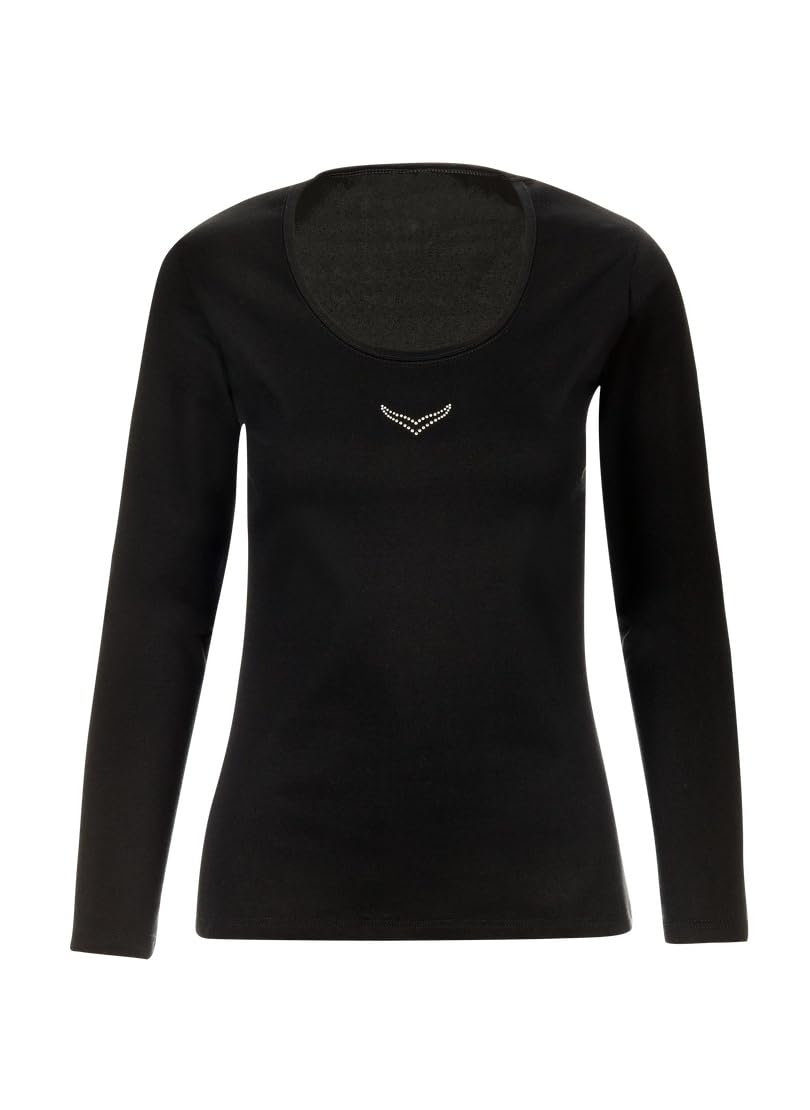 Trigema Damen Langarmshirt mit Swarovski Elements, Einfarbig, Gr. 38 (Herstellergröße: M), schwarz (schwarz 008)