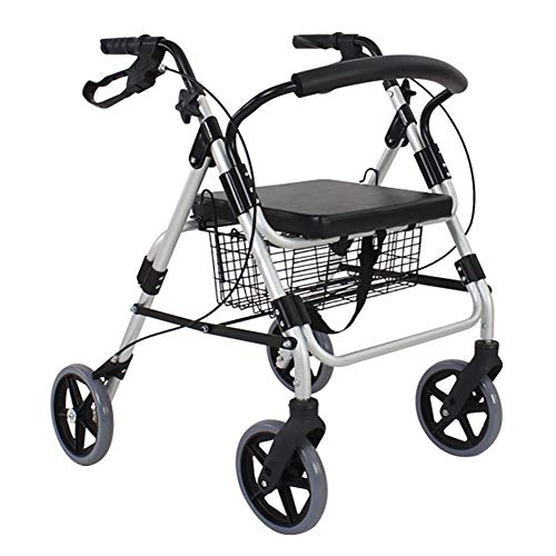 Rollator Walkers Leichter, höhenverstellbarer Rollator, für Senioren, Erwachsene, ältere Menschen, mit Sitz, Bremse, Rückenlehne und großen Rädern (Silber) (Silber)