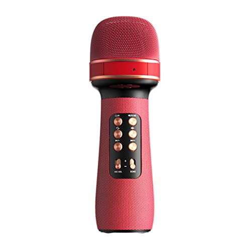 MAGIC SELECT Karaoke-Mikrofon mit Bluetooth-Lautsprecher, Rauschunterdrückung, Selfie-Auslöser, Radio, SD-Karten-Sprachaufzeichnungsfunktion, Spracheffekten und Echo, für Kinder und Partys (Rot)