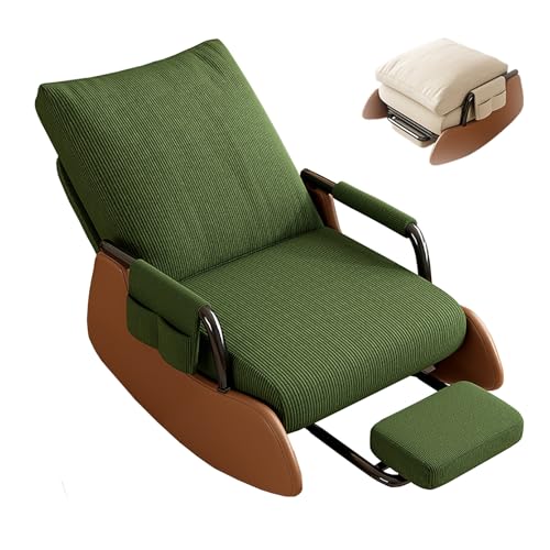 XRRJFYH Schaukelsessel mit Fußstütze Stillsessel Lesesessel Schaukelstuhl Schaukelstuhl Stillen Relaxstuhl Rocking Chair Schaukelstühle (Color : Green-Brown)