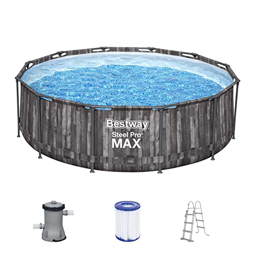 Steel Pro Max Frame Pool Komplett-Set, rund, mit Filterpumpe & Sicherheitsleiter 366 x 100 cm