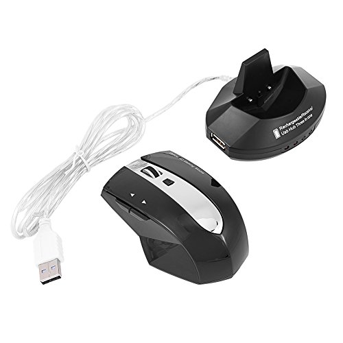 Zerone 2.4GHz Wireless Mouse mit Ladestation Stand 3-Port USB Hub Wiederaufladbare Gaming Mouse Tragbare Mobile Mouse(schwarz)