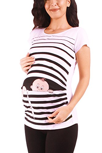 Baby Flucht - Lustige witzige süße Umstandsmode/Umstandsshirt mit Motiv für die Schwangerschaft/T-Shirt Schwangerschaftsshirt, Kurzarm (Grau, Small)