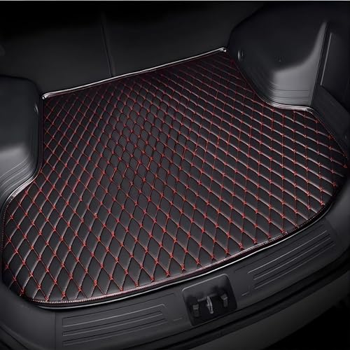Auto Kofferraummatten für Audi A5 2-Türer 2017+,Maßgeschneidert Leder Kofferraum Schutzmatte Kofferraumwanne Cargo Teppiche rutschfest Matten Innere Zubehör,Black Red-1