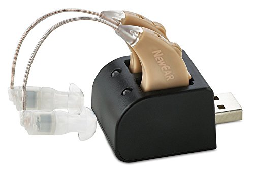 Neues digitales Technologie-Kit – fast unsichtbares Design und wiederaufladbare USB-Ladestation – Paar mit einstellbarer Lautstärkeregelung von NewEar