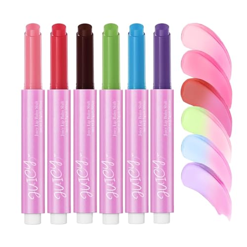 Juice Jelly Tinted Lip Balm, 6 Colors Juicy Lip Balm Shift, Fruit Flavored Moisturizing and Glossy Lip Care, PH Color Changing Pink Lip Balm (Color : 1 set)