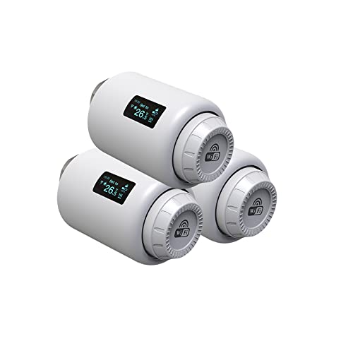 Qiumi WiFi-Thermostat-Heizkörper-Stellventile, programmierbar, Alexa-Google-Sprachsteuerung, WLAN-Direkt, kein Gateway erforderlich, 3 Stück