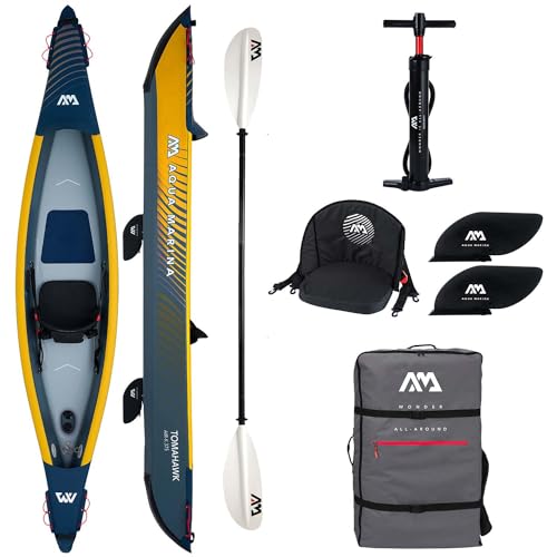 Campsup Aqua Marina kajak aufblasbar | Inflatable 1 Personen Kayak Tomahawk K-375 2023 + 1 x KP-1 | 375x72x25,5 cm | Technologie: Drop Stitch