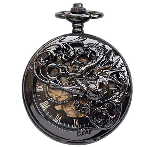 Devil Necklace Vollautomatische mechanische Taschenuhr für Männer und Frauen, klassisches Retro-Clamshell-Uhrwerk, hohl, dekorieren, Geschenk für Vater, Taschenuhr