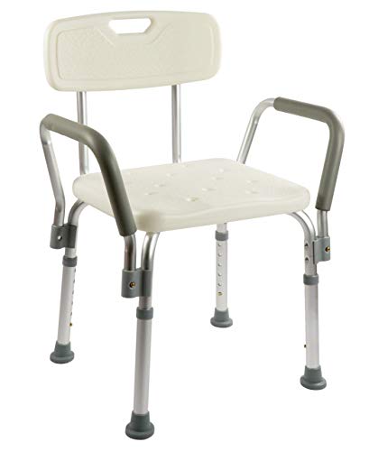 OrtoPrime Duschstuhl mit Abnehmbarer Rückenlehne, orthopädischer Badhocker für Erwachsene und Kinder, gepolsterte Armlehnen, 8 Höhen verstellbar, bequemer und sicherer Toilettensitz