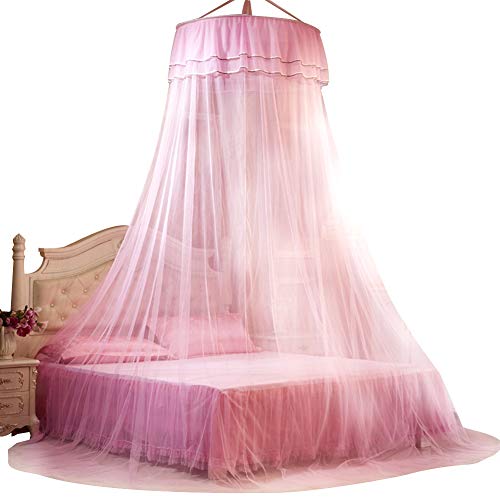 Fictory Bettvorhang - Atmungsaktives rundes Baldachin Lace Princess Style Moskitonetz Bettvorhangnetz(Rosa)