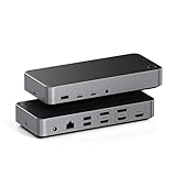 SATECHI Triple 4K Dockingstation, USB-C Dockingstation 13-in-1, mit 100W PD, 2 DisplayPort, 3 HDMI, 4 USB-C, USB-A, Gigabit-Ethernet und Audio-Buchse – Für MacBook und Windows