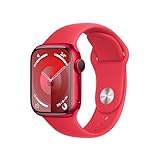 Apple Watch Series 9 (GPS + Cellular, 41 mm) Smartwatch mit Aluminiumgehäuse und Sportarmband M/L in (PRODUCT)RED. Fitnesstracker, Blutsauerstoff und EKG Apps, Always-On Retina Display, Wasserschutz