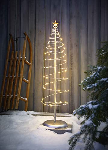 Northpoint LED Spiral Weihnachtsbaum Batteriebetrieben Metall Baum 80 warmweiße LEDs 100 cm für Innen und Außen Timerfunktion (Silber)
