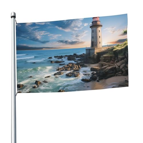 Strand-Leuchtturm-Flagge, 1,5 x 2,4 m, Banner Dekoration mit 2 Ösen, Außendekorationen, HD-Druck, 200D, strapazierfähiges Polyester, Banner für Urlaub, Hof, große Flaggen für Innen- und