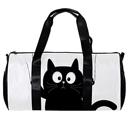 Runde Sporttasche mit abnehmbarem Schultergurt, Cartoon-Motiv, schwarze Katze mit Kratzen, Trainings-Handtasche für Damen und Herren